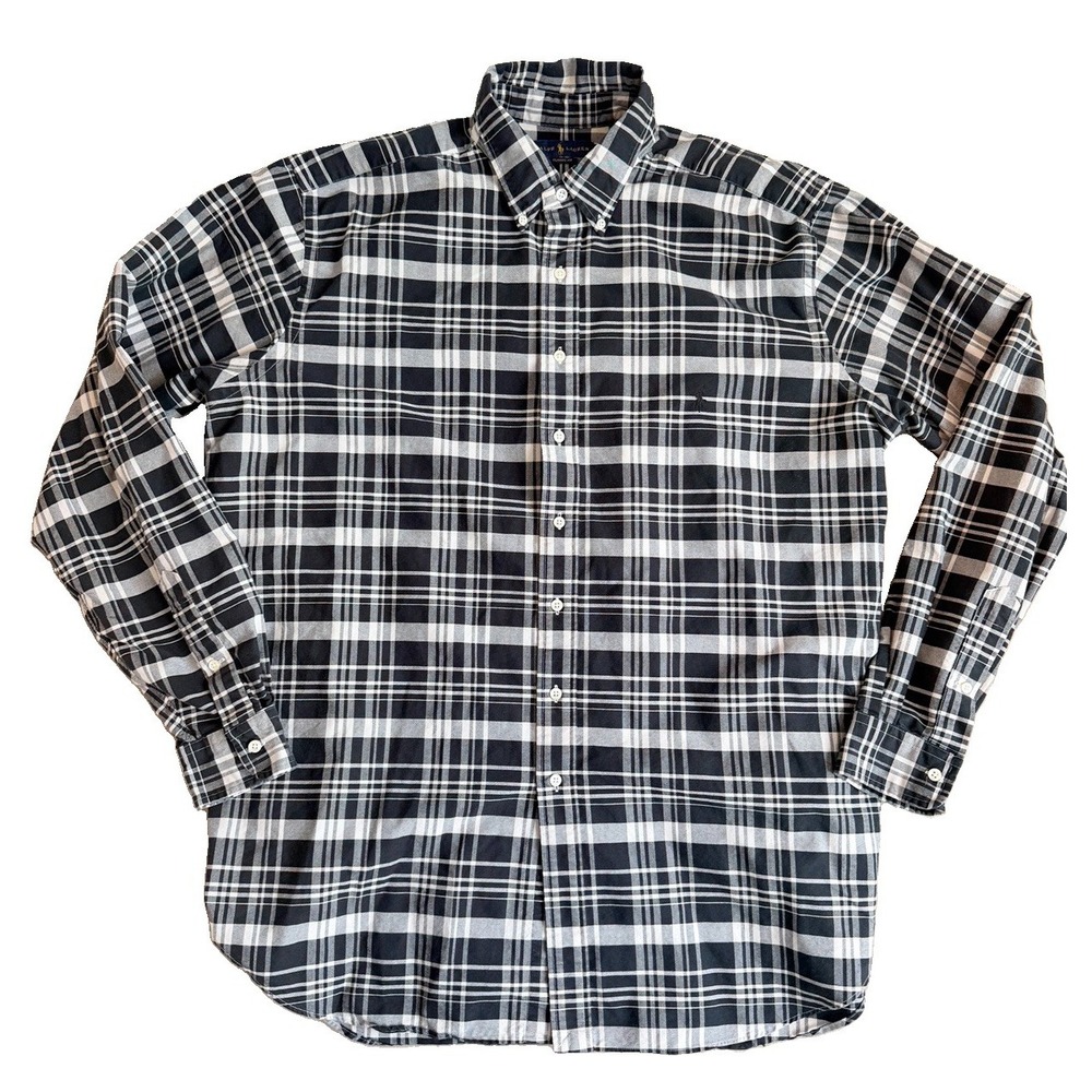 Ralph Lauren Polo Button Down Men's Classic Fit Black Plaid Oxford Shirt Sz XLT